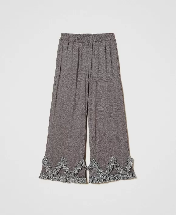 TWINSET Milano Pantaloni A Palazzo Con Frange Bicolor Marrone Outlet