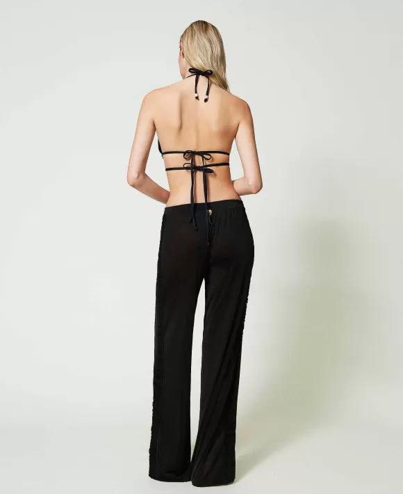 TWINSET Milano Pantaloni A Palazzo Con Ricami Crochet Nero Store