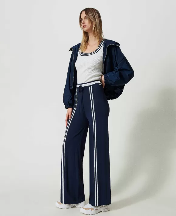 TWINSET Milano Pantaloni A Palazzo Con Righe A Contrasto Blu New