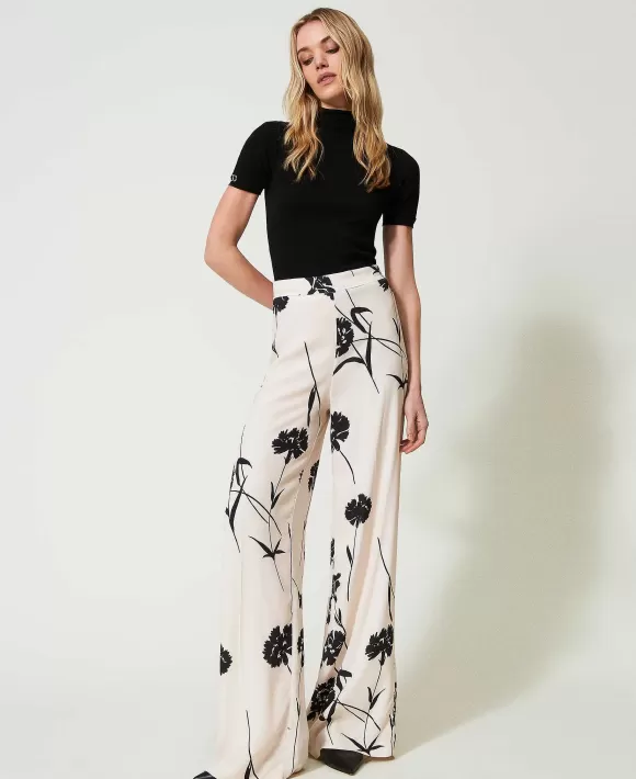 TWINSET Milano Pantaloni A Palazzo In Cr Pe A Fiori Fantasia Online