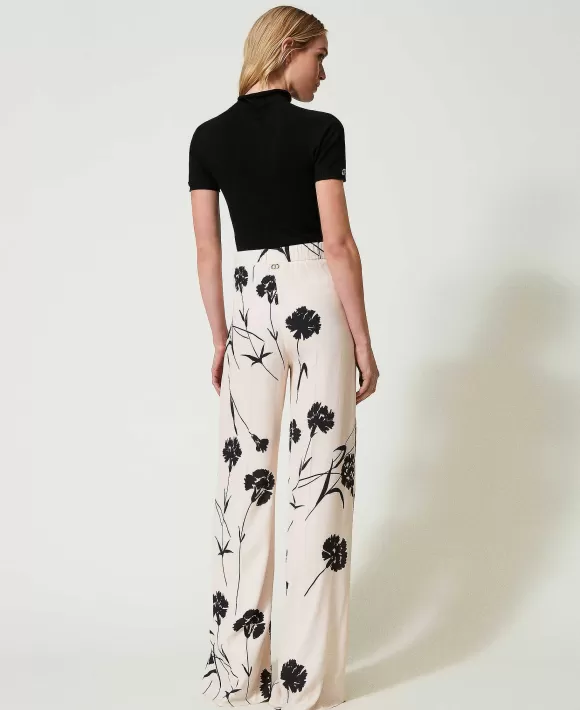 TWINSET Milano Pantaloni A Palazzo In Cr Pe A Fiori Fantasia Online