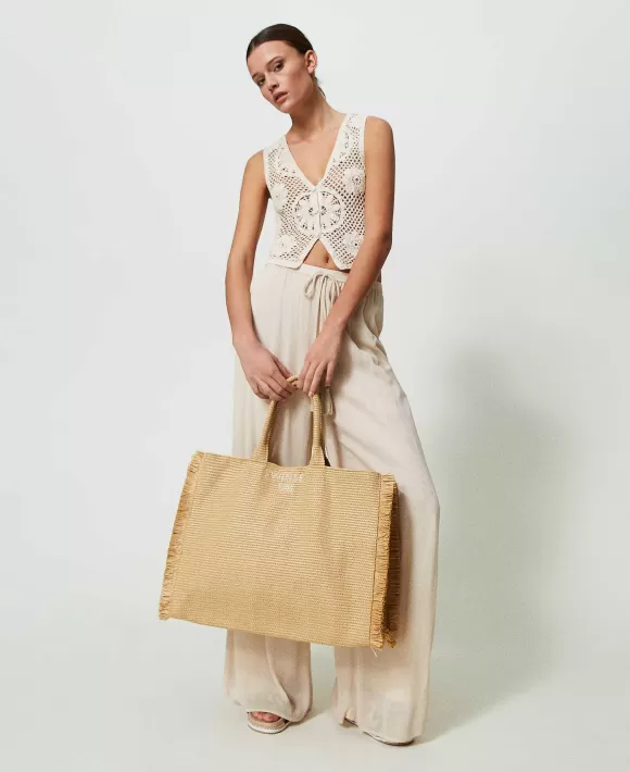 TWINSET Milano Pantaloni A Palazzo In Creponne Beige Discount