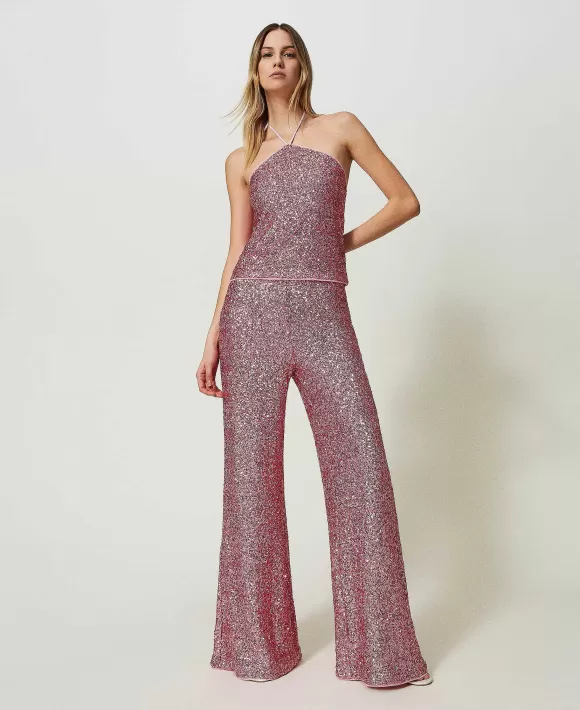 TWINSET Milano Pantaloni A Palazzo In Full Paillettes Rosa Cheap