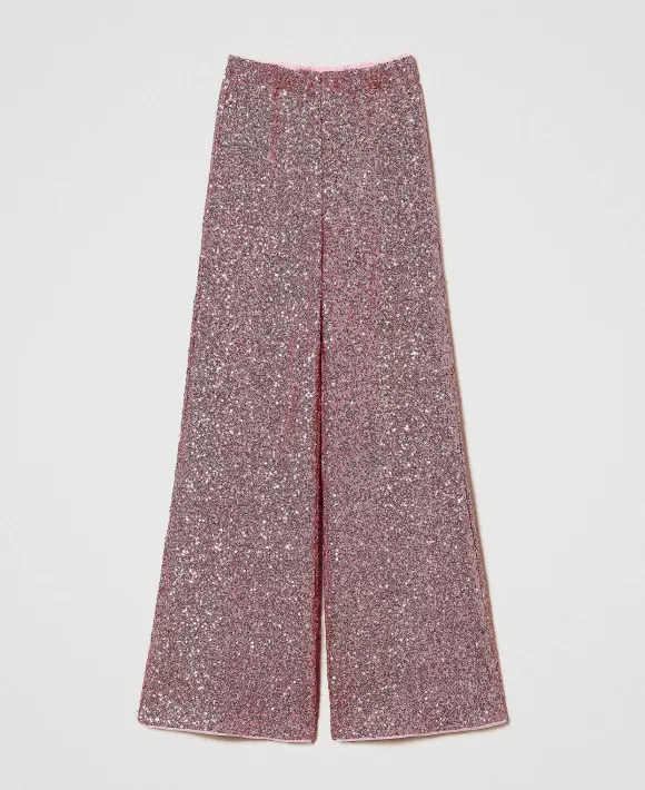 TWINSET Milano Pantaloni A Palazzo In Full Paillettes Rosa Cheap