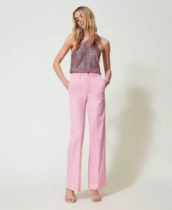 TWINSET Milano Pantaloni A Palazzo In Gabardina Rosa Store