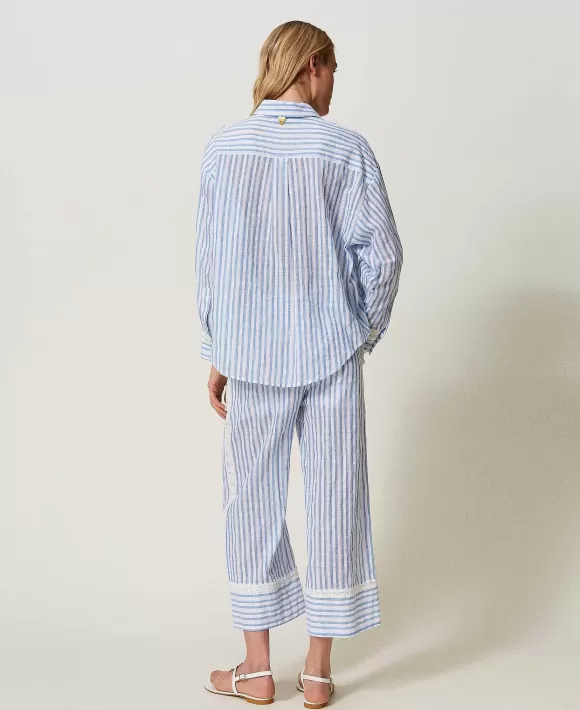 TWINSET Milano Pantaloni A Palazzo Jacquard Con Macram Azzurro Online