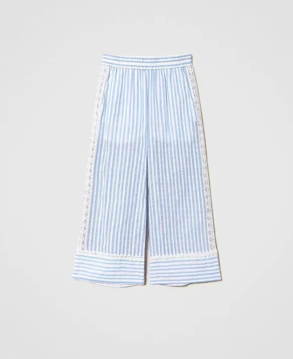 TWINSET Milano Pantaloni A Palazzo Jacquard Con Macram Azzurro Online