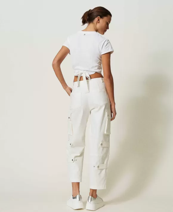 TWINSET Milano Pantaloni Cargo In Cotone Organico Bianco Shop