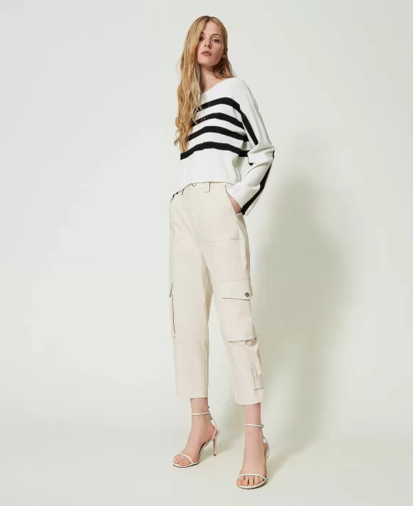 TWINSET Milano Pantaloni Cargo In Gabardina Bianco Clearance