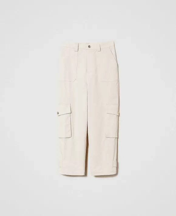 TWINSET Milano Pantaloni Cargo In Gabardina Bianco Clearance