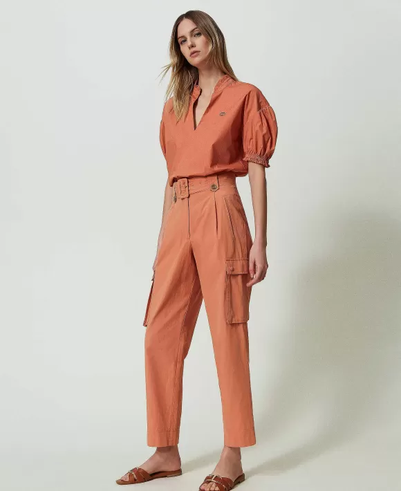 TWINSET Milano Pantaloni Cargo In Popeline Arancio Online