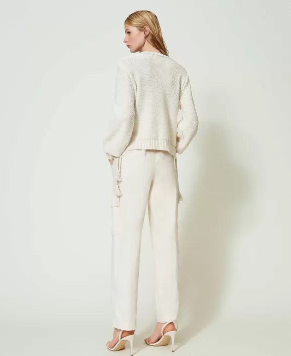 TWINSET Milano Pantaloni Cargo In Saia Di Lino Bianco Discount