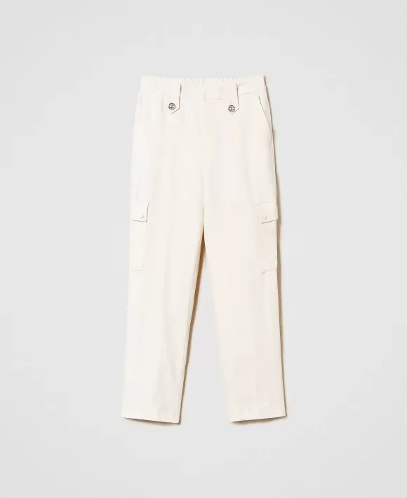 TWINSET Milano Pantaloni Cargo In Saia Di Lino Bianco Discount