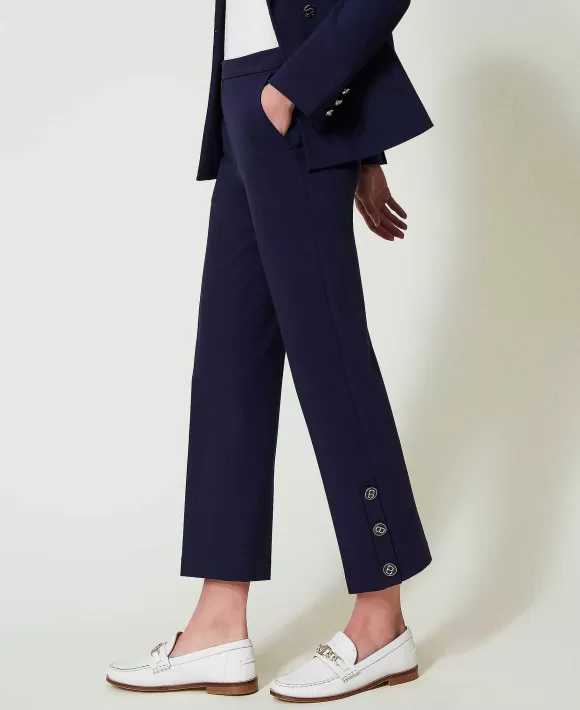 TWINSET Milano Pantaloni Cropped Con Bottoni Oval T Blu Fashion