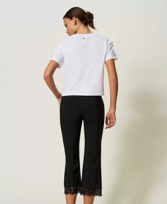 TWINSET Milano Pantaloni Cropped Con Pizzo Macram Nero Best Sale