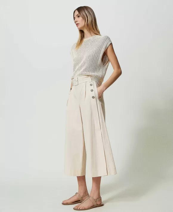 TWINSET Milano Pantaloni Cropped In Popeline Beige Fashion