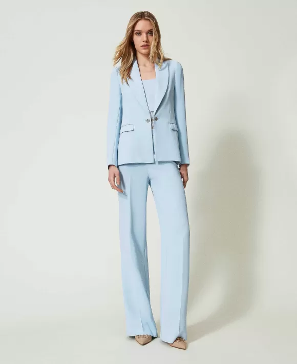 TWINSET Milano Pantaloni Flare In Cr Pe Cady Con Piega Azzurro Cheap