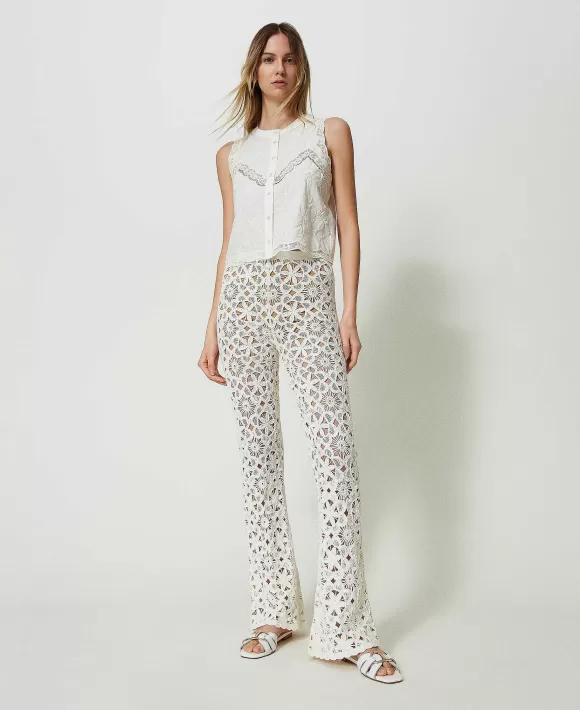 TWINSET Milano Pantaloni Flare In Maglia Crochet A Fiori Beige Online