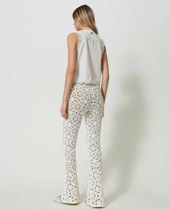 TWINSET Milano Pantaloni Flare In Maglia Crochet A Fiori Beige Online