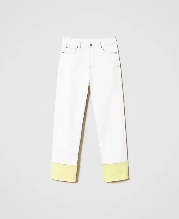 TWINSET Milano Pantaloni In Bull Con Risvolto Bianco Discount