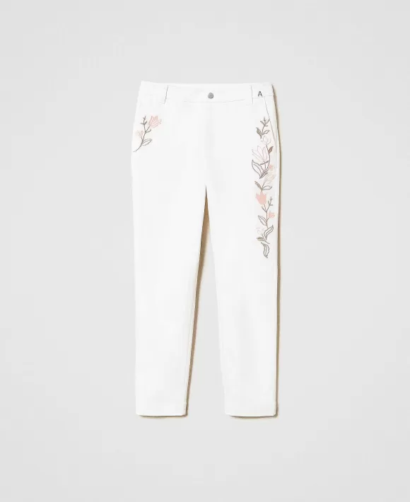 TWINSET Milano Pantaloni In Cotone Organico Con Ricamo Bianco Cheap