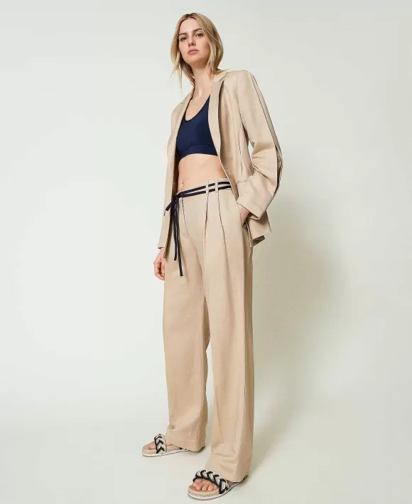 TWINSET Milano Pantaloni In Misto Lino Con Cintura Beige Clearance