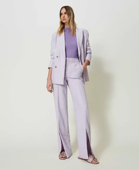 TWINSET Milano Pantaloni In Saia Di Lino Con Spacchi Viola Discount