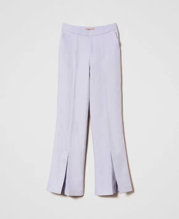 TWINSET Milano Pantaloni In Saia Di Lino Con Spacchi Viola Discount