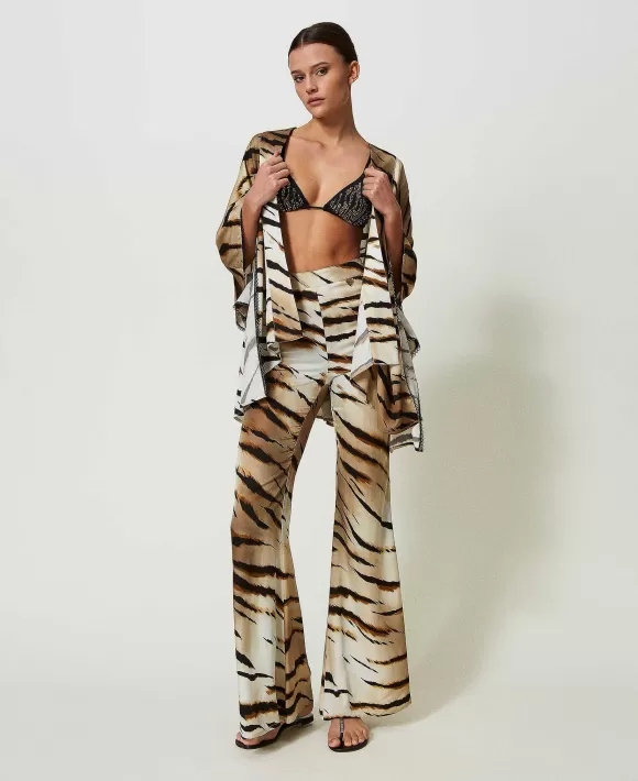 TWINSET Milano Pantaloni In Twill A Stampa Animalier Fantasia Best Sale