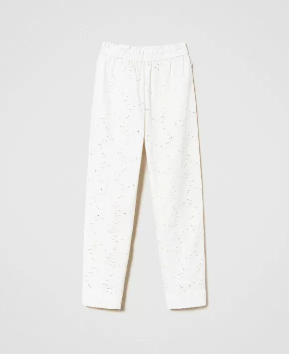 TWINSET Milano Pantaloni In Twill Con Ricamo Sangallo Bianco Online