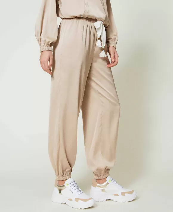 TWINSET Milano Pantaloni Joggers In Raso Beige Flash Sale