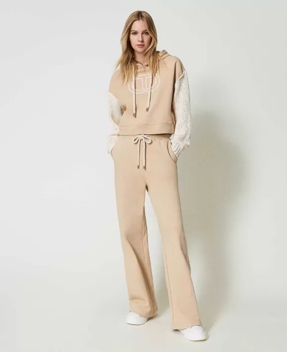 TWINSET Milano Pantaloni Wide Leg In Felpa Beige Fashion