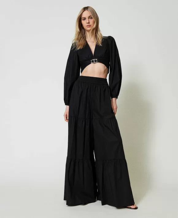 TWINSET Milano Pantaloni Wide Leg In Popeline Nero Hot