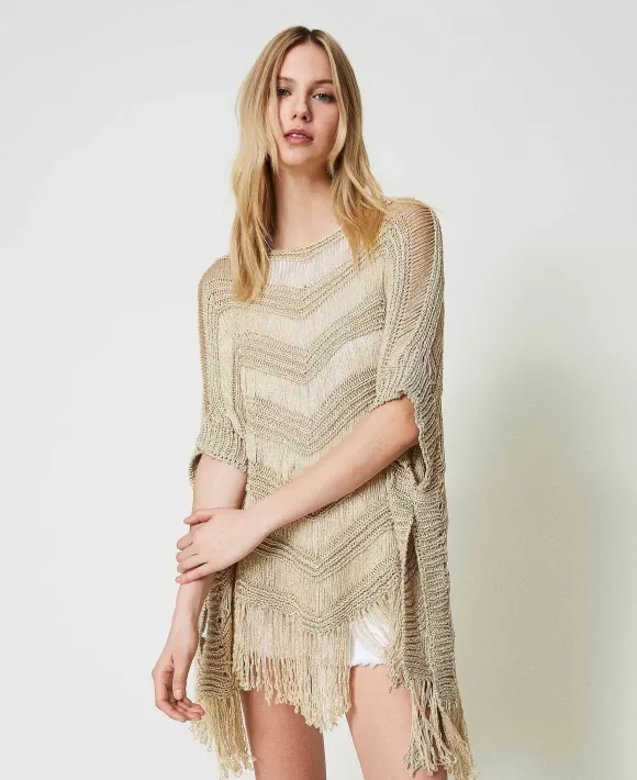 TWINSET Milano Poncho In Maglia Con Frange Bianco Best