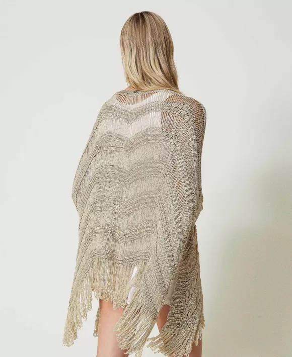 TWINSET Milano Poncho In Maglia Con Frange Bianco Best