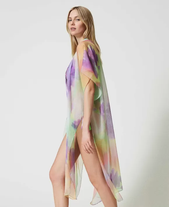 TWINSET Milano Poncho In Organza A Stampa Tie-Dye Fantasia Best Sale