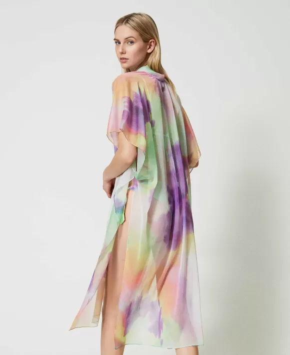 TWINSET Milano Poncho In Organza A Stampa Tie-Dye Fantasia Best Sale