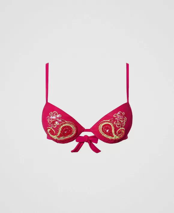 TWINSET Milano Push-Up Da Bagno Con Ricamo Fucsia Flash Sale
