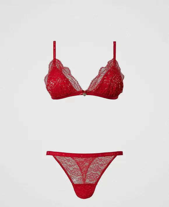 TWINSET Milano Reggiseno A Triangolo E Perizoma In Pizzo Rosso Cheap