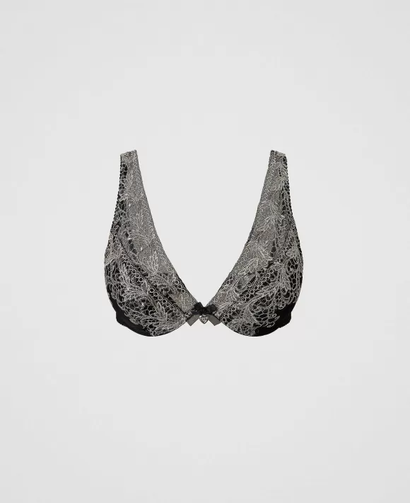 TWINSET Milano Reggiseno Bralette In Tulle Ricamato Nero Cheap