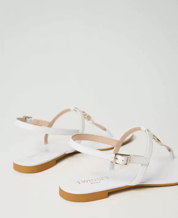 TWINSET Milano Sandali Flat Infradito Con Oval T Bianco Outlet