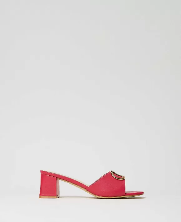 TWINSET Milano Sandali Mules In Pelle Con Oval T Fucsia Store