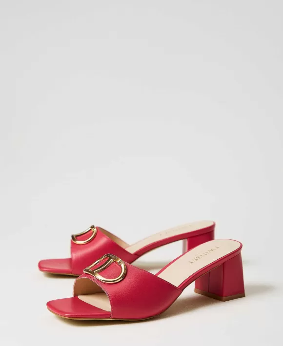 TWINSET Milano Sandali Mules In Pelle Con Oval T Fucsia Store