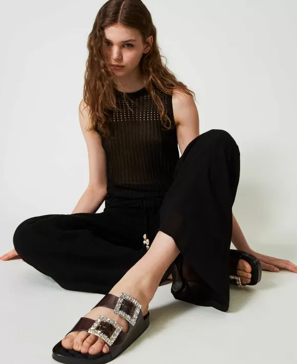 TWINSET Milano Sandali Slide Con Fibbia Gioiello Nero Store