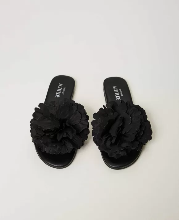 TWINSET Milano Sandali Slide Con Fiore Nero Shop