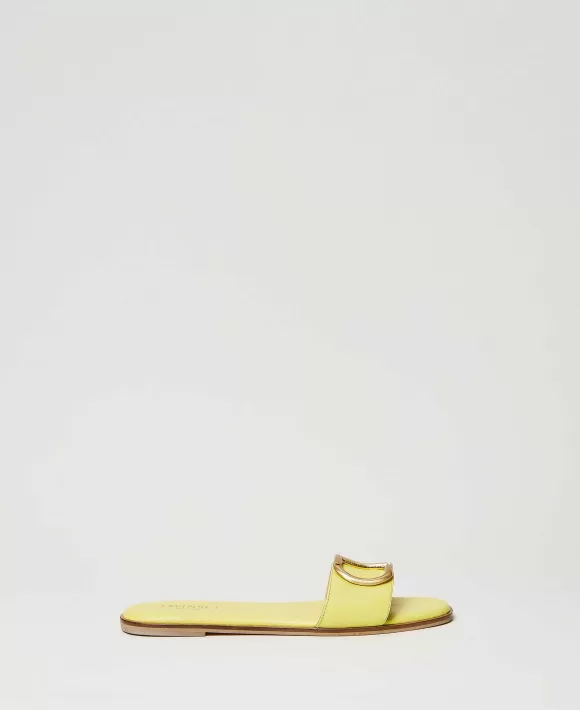 TWINSET Milano Sandali Slide In Pelle Con Oval T Giallo Discount