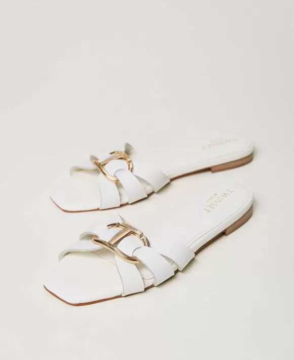 TWINSET Milano Sandali Slide In Pelle Con Oval T Bianco Cheap