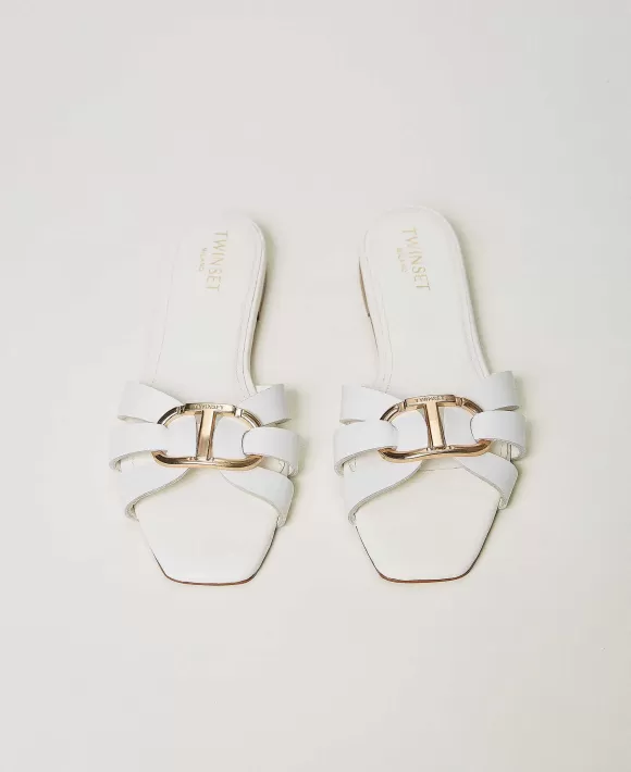 TWINSET Milano Sandali Slide In Pelle Con Oval T Bianco Cheap