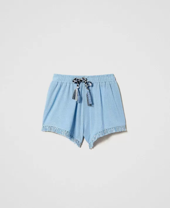 TWINSET Milano Shorts Con Trecce E Frange Blu Clearance