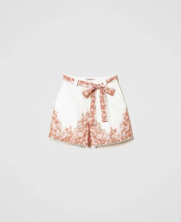 TWINSET Milano Shorts In Lino Con Stampa A Fiori Bianco Store